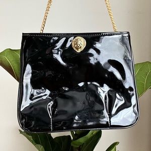 Vintage Patent Leather Clutch with Double Lion Heads